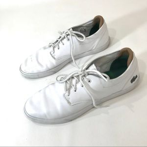 Lacoste White Leather Alligator Logo Sneakers  11
